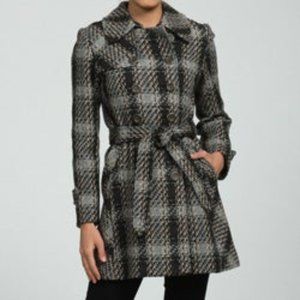 DKNY Belted Trench Plaid Coat 4